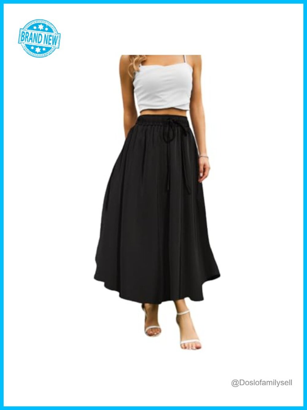 Maxi Skirt with Pockets Long Midi Length Elastic Waist Flared A-Line